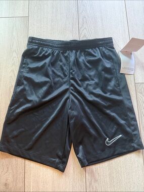 Nike kids Black Athletic Training Shorts with White Swoosh